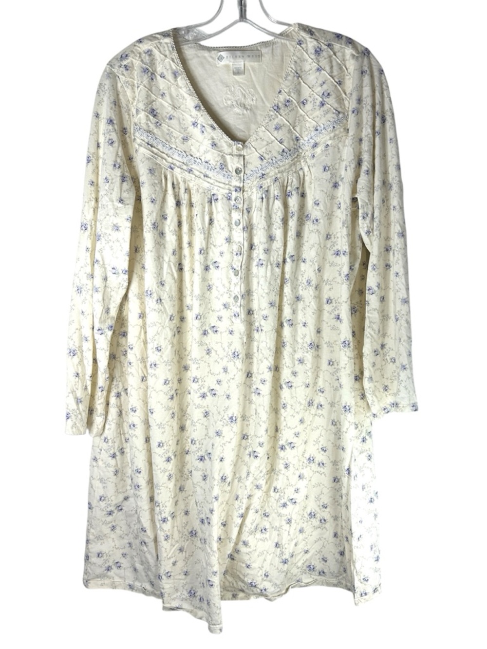Eileen West Floral Nightgown Womens 1X Pima Cotton Lace Trim Cottagecore yellow